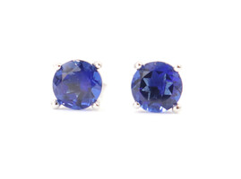 Round Cut Dark Blue Cubic Zirconia 5mm Sterling Silver Classic Stud Earrings 925