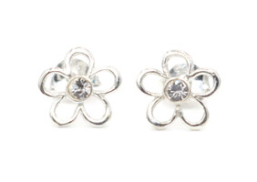 Sterling Silver (925) Bezel-Set Round Cut Clear CZ 8.8mm Flower Stud Earrings