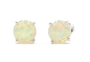 Sterling Silver (925) Faux Round Cabochon Lab-Created Opal 5.1mm Stud Earrings