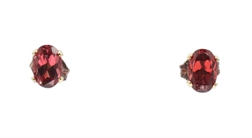Sterling Silver (925) Oval Cut Lab-Created Garnet 6mm Solitaire Stud Earrings