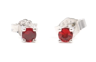 Round Cut Vivid Red Cubic Zirconia 3.1mm Sterling Silver (925) Stud Earrings