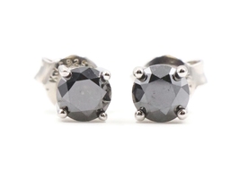 Sterling Silver 0.75 ctw Round Black Moissanite 925 Classic 4.7mm Stud Earrings 