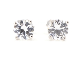 Sterling Silver 925 0.90 cttw Round Cut Lab Created White Sapphire Stud Earrings