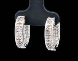 0.7" Sterling Silver Round Inside Out Hoop Earrings with Round Diamond Accent