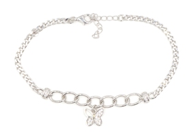 Sterling Silver 925 Pave CZ Butterfly Charm on Adjustable Curb Chain Bracelet 5g