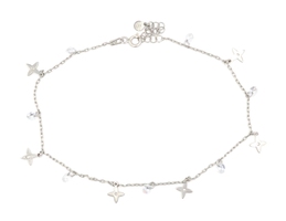 Women's Sterling Silver (925) Round CZ & Star Charm Adjustable Anklet 2.85 Grams