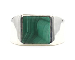 Men's Estate Sterling Silver Square Faux Malachite Heavy 11.5mm 925 Signet Ring