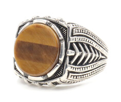 Men's Estate Sterling Silver Round Tiger's Eye 19.3mm 925 Bali Style Signet Ring