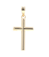 Estate 14KT Yellow Gold 1" Classic Religious Cross Necklace Pendant - 0.42 Grams