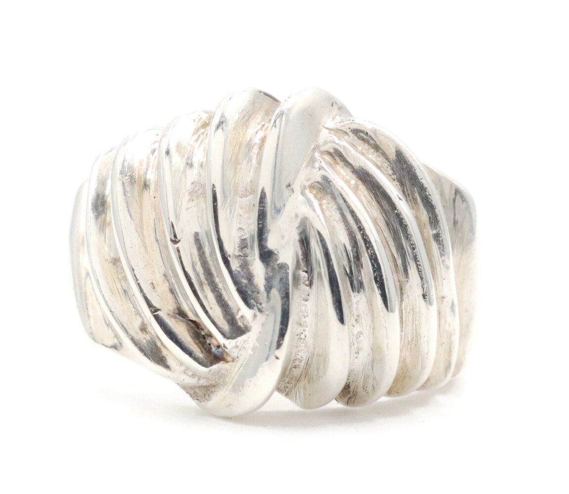 Estate Sterling Silver 925 18.4mm Wide Ribbed Dome Heavy Silver Ring ...